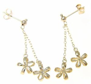 【送料無料】ネックレス　ソリッドｋイエローゴールドハワイアンプルメリアイヤリングポストスタッドsolid 14k yellow gold hawaiian open plumeria flower dangle earrings post stud