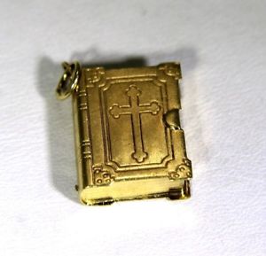 【送料無料】ネックレス　ヴィンテージイエローゴールドvintage 9ct 9k yellow gold bible book charm