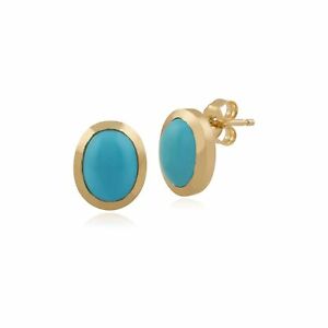 【送料無料】ネックレス　イエローゴールドターコイズスタッドイヤリング9ct yellow gold 172ct turquoise classic oval framed stud earrings