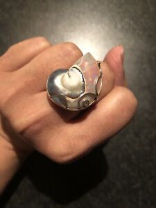 【送料無料】ネックレス　ビンテージスターリングパールリングシルバーリアルシェルvintage sterling silver real shell mother of pearl ring