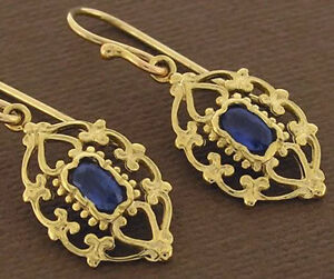 【送料無料】ネックレス　ソリッドイエローゴールドサファイアドロップイヤリングe069 genuine 9ct solid yellow gold natural sapphire filigree drop earrings