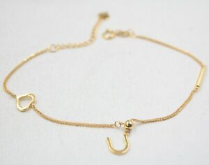 【送料無料】ネックレス　ｋイエローゴールドリンクブレスレット listingpure 18k yellow gold letter u charm with wheat link bracelet 195cm length au750｜hokushin