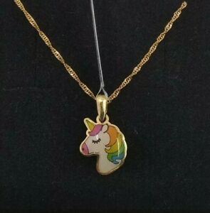 【送料無料】ネックレス　ペンダントチェーンゴールドユニコーンエナメルpendant with chain gold 18k unicorn enamel