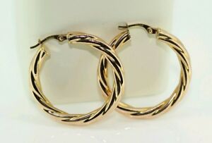 【送料無料】ネックレス ローズゴールドツイストクレオールフープイヤリング9ct rose gold twist creole hoop earrings|hokushin