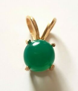 【送料無料】ネックレス　カボションソリッドｋイエローゴールドペンダントgenuine natural green agate quartz cabochon solid 14k yellow gold pendant