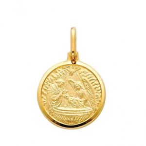 【送料無料】ネックレス　ｋｔイエローホワイトゴールドバプテスマメダルチャームペンダント14kt yellow white gold religious baptism medal charm pendant｜hokushin