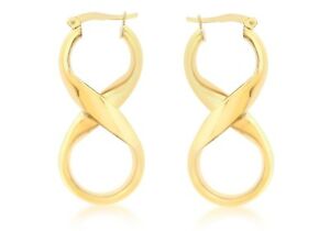 【送料無料】ネックレス　イエローゴールドドロップフープイヤリング9ct yellow gold medium infinity figure of eight drop hoop earrings 0869