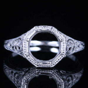 【送料無料】ネックレス　ｋホワイトゴールドアンティークラウンドマウントファインリング listingsolid 10k white gold filigree antique setting 78mm round semi mount fine ring｜hokushin 32,370円