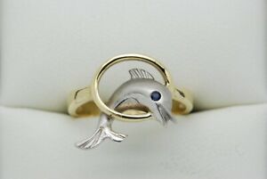 【送料無料】ネックレス　ゴールドドルフィンリングサイズwonderful 14ct bicolouerd gold dolphin ring size l