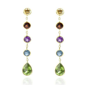 【送料無料】ネックレス　イエローゴールドステーションラウンドペリドットドロップスタッドイヤリング14k yellow gold station stud earrings with round gemstones and a peridot drop