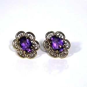 【送料無料】ネックレス 9ct9kアメジストピアスイヤリング9ct 9k gold amethyst filigree stud earrings|hokushin