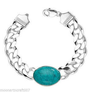 【送料無料】ネックレス　ソリッドスターリングシルバーリンクグラムターコイズメンズブレスレット listingreal solid 925 sterling silver curb link 85 80 grams turquoise mens bracelet｜hokushin