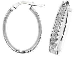 【送料無料】ネックレス　ホワイトゴールドオーバルフープイヤリング9ct white gold oval hoops earrings