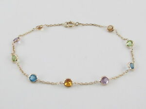 【送料無料】ネックレス　イエローゴールドマルチカラーステーションブレスレットヤードインチ14k yellow gold multi color gemstones station bracelet by the yard 7 inches
