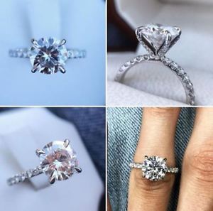 【送料無料】ネックレス　ラウンドリングスターリングシルバー2ct round cut moissanite engagement amp; anniversary ring 925 sterling silver