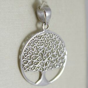 【送料無料】ネックレス ホワイトゴールドペンダントツリーフラットイタリアwhite gold pendant 750 18k, tree of life 24 cm, flat, made in italy