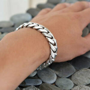 【送料無料】ネックレス　スターリングシルバーメンズブレスレットリンクインチ sterling silver mens bracelet curb link large chunky amp; heavy 85 inch