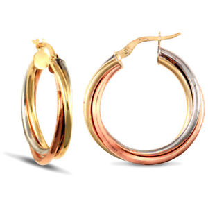 【送料無料】ネックレス　カラーゴールドロシアフープイヤリングforever mine fine 9ct 3colour gold russian wedding ring 3mm hoop earrings 25mm