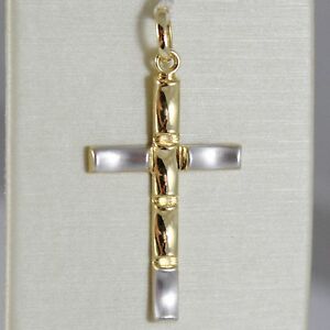【送料無料】ネックレス　クロスペンダントイエローゴールドホワイトサテンイタリアcross pendant yellow gold white 750 18k, undulated, satin, made in italy