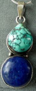 【送料無料】ネックレス　ターコイズラピスラソリッドスターリングシルバーペンダント160 ct natural turquoise amp; lapis solid sterling silver pendant 4175｜hokushin