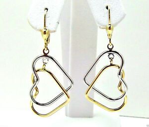 【送料無料】ネックレス　イエローホワイトゴールドオープンハートドロップピアス9ct hallmarked yellow amp; white gold interlinked open heart drop earrings｜hokushin 28,587円