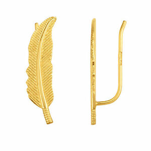 【送料無料】ネックレス　イエローゴールドフェザーリーフデザインクライマーイヤリング14k yellow gold feather leaf design climber earrings