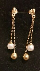 【送料無料】ネックレス パールゴールドイヤリングpearl and gold unusual earrings hallmarked 9ct|hokushin