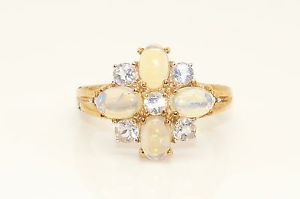 【送料無料】ネックレス　イエローゴールドゼリーオパールフラワーヘッドリングサイズadorable 9ct yellow gold mintabie jelly opal flower head ring,size n, certified