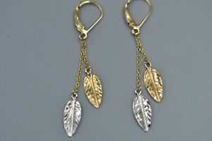 【送料無料】ネックレス　カラーリーフドロップイヤリング9ct two colour leaf drop earrings