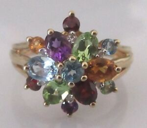 【送料無料】ネックレス　イエローゴールドマルチカットマルチラウンドクラスタリングサイズsecondhand 9ct yellow gold multi cut multi gemstone 3d round cluster ring size k