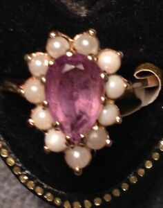 【送料無料】ネックレス　ヴィンテージゴールドティアドロップアメジストパールリングサイズvintage 9 ct gold teardrop amethyst amp; pearl ring size n 6 12