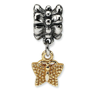 【送料無料】ネックレス　ビーズスターリングシルバーｋゴールドアクセントビーズbutterfly dangle bead 925 sterling silver amp; 14k gold accent reflection beads