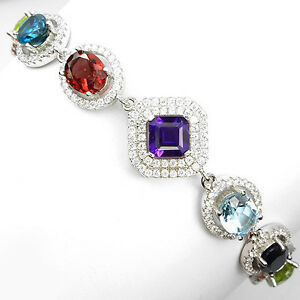 【送料無料】ネックレス アメジストシトリンサファイアスターリングシルバーブレスレットsublime natural amethyst,citrine,sapphire,gems,cz sterling 925 silver bracelet 7|hokushin