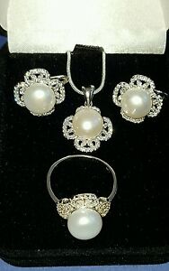 【送料無料】ネックレス　ジェインズイヤリングペンダントリングサイズ jaynes gems aaa genuine pearl set earrings,pendent,ring size uk q 28,587円