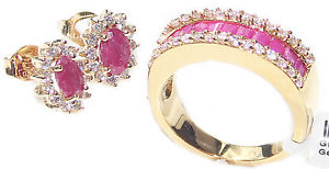 【送料無料】ネックレス　ゴールドバールビーリングスタッドイヤリングgold filled genuine precious 145ct bar setting ruby ring amp; studs earrings set