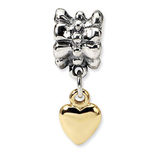 【送料無料】ネックレス ハートビーズスターリングシルバーkゴールドアクセントビーズheart dangle bead 925 sterling silver amp; 14k gold accent reflection beads|hokushin