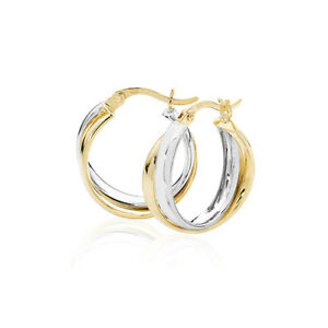 【送料無料】ネックレス　ホワイトイエローゴールドフープイヤリング 9ct white amp; yellow gold hoop earrings｜hokushin