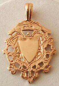 【送料無料】ネックレス　genuine 9k 9ct solid roseshield fobペンダントdouble sidedgenuine 9k 9ct solid rose gold shield fob pendant double sided