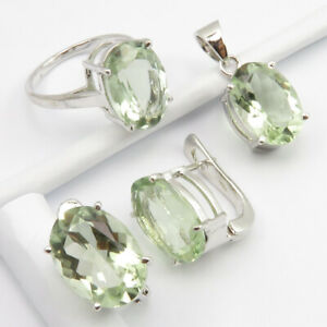 【送料無料】ネックレス　アメジストスターリングシルバーイヤリングペンダントリングセット listinggreen amethyst real gemstone 925 sterling silver set earrings pendant ring sz 7