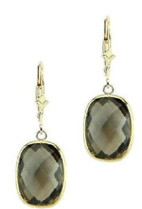 【送料無料】ネックレス　ｋイエローゴールドクッションカットスモーキートパーズイヤリング listing14k yellow gold dangle earrings with cushion cut smoky topaz gemstones