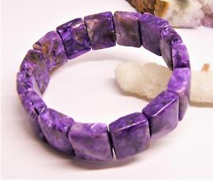 【送料無料】ネックレス　ビーズストレッチブレスレットrare natural charoite rectangle beads stretch bracelet 75 18mm 296cts aaa