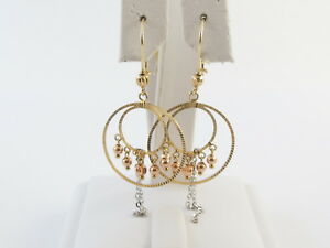 【送料無料】ネックレス　14kイエローホワイトイアリング27グラムボール14k yellow white and rose gold hoop and ball dangling earrings 27 grams