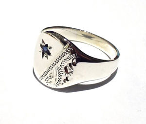 【送料無料】ネックレス　リングサファイアメンズソリッドシルトハンドメイドクッションsignet ring sapphire mens solid silver gents uk hand made hallmarked cushion｜hokushin