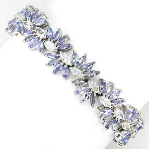 【送料無料】ネックレス　スターリングシルバータンザナイトブレスレットインチsterling silver 925 genuine natural marquise tanzanite gemstone bracelet 7 inch