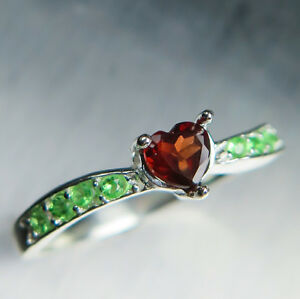 【送料無料】ネックレス ガーネットダークレッドハートスターリングシルバーリングnatural garnet spessartine dark red heart amp; tsavorites sterling 925 silver ring|hokushin