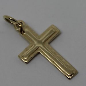 【送料無料】ネックレス　ｋｔイエローゴールドプレーンクロスペンダント381 genuine small 18ct 18kt 750 yellow gold plain cross pendant｜hokushin
