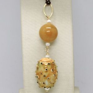 【送料無料】ネックレス　ペンダントイエローゴールドヒスイパールセラミックスイタリアpendant yellow gold 18k 750 jade, pearl amp; ceramics hand painted made in italy｜hokushin