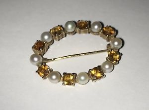 【送料無料】ネックレス　ビンテージイエローゴールドシトリンパールピンブローチピンブローチvintage hallmarked 9ct 9k yellow gold citrine pearl pin brooch oval pin brooch｜hokushin