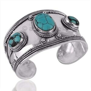 【送料無料】ネックレス　トルコ925カフスカフスturquoise solid 925 silver handmade cuff bracelet traditional cuff｜hokushin 34,437円