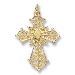 【送料無料】ネックレス　イエローゴールドクロスペンダント9ct yellow gold filigree cross pendant｜hokushin